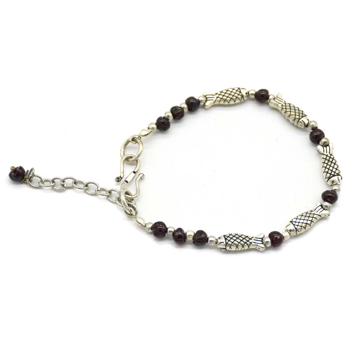 Bracelets in Bulk – Handmade in Brass – Fish Motifs – Antique Silver Color Finish – Brown Beads – Unique Jewelry Collection